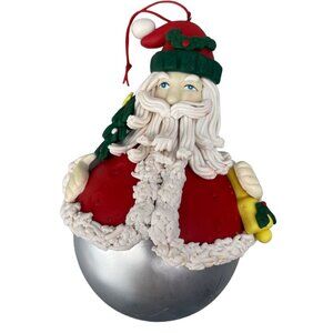 Christmas Santa Claus tree ornament bell holly ball red green 6" READ